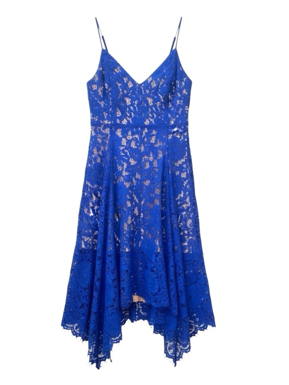 Lulu’s Blue Lace Nude Underlay Dress Short Spaghetti Strap Sleeveless Womens 10